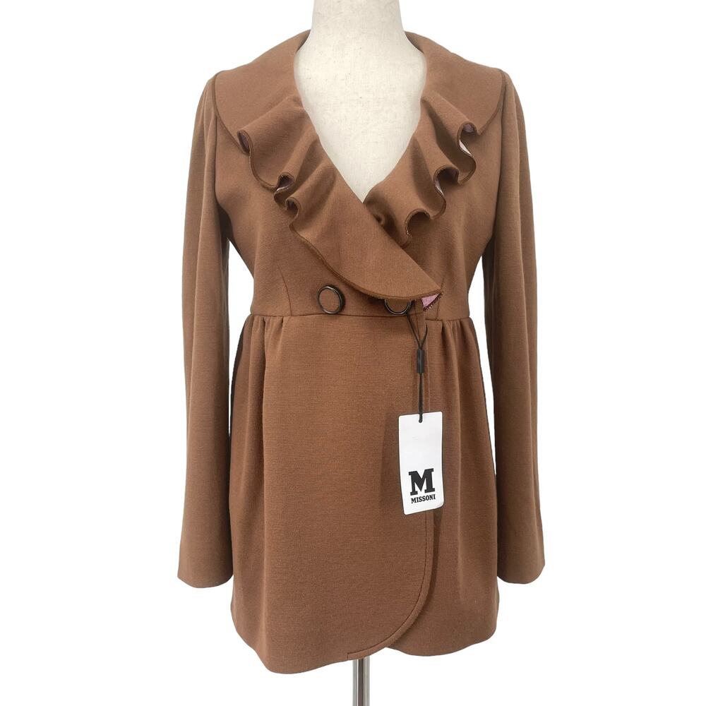Missoni Wool Babydoll Jacket 6 Brown Waterfall Flounce Ruffle Office Buisness